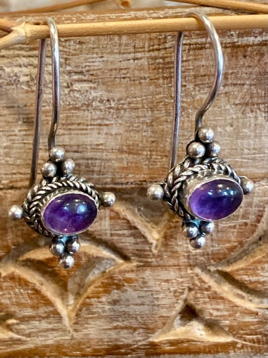 Sterling Silver Purple Drop Earrings 925 Jewelry - Picture 9 of 16